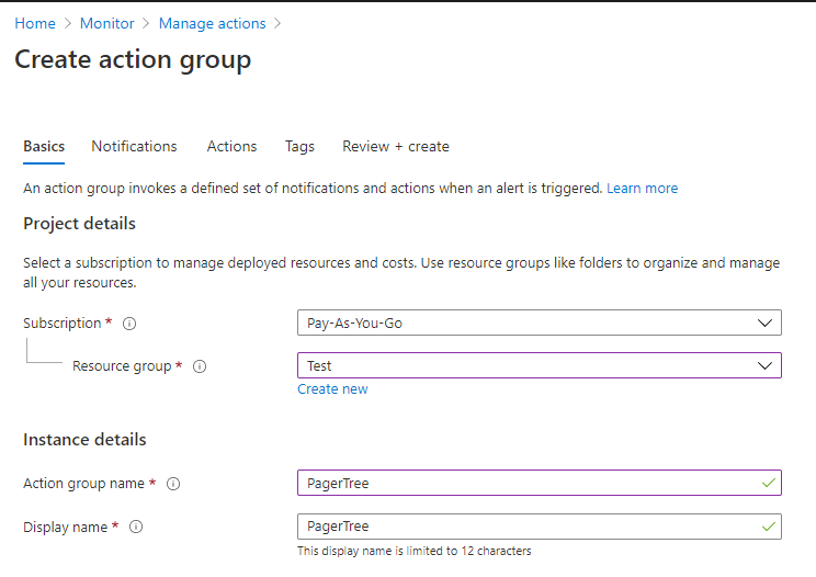 action group in Azure Monitor